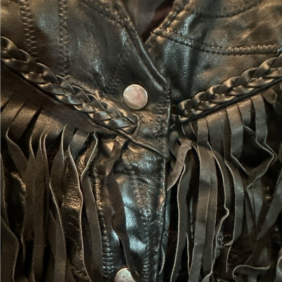 NWT Navarre Italian Stone Genuine Leather Vest Womens Lg Black Fringe Biker - Picture 5 of 9